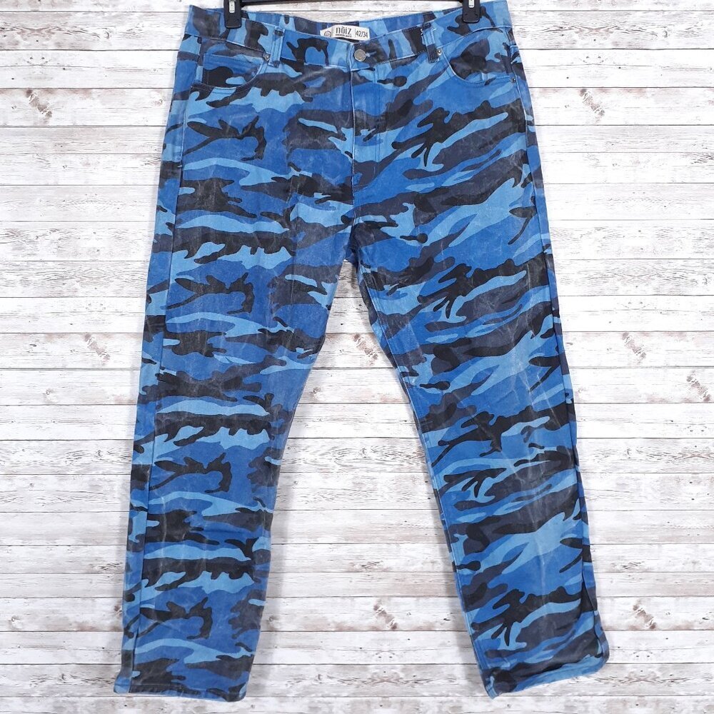 Noiz Mens Jeans 42x34 Blue Camo Cotton 687A